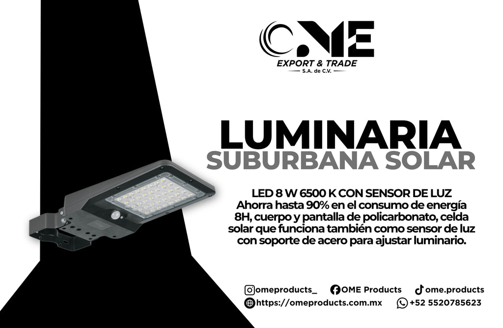 Luminaria suburbana solar LED 8 W 6500 K con sensor de luz