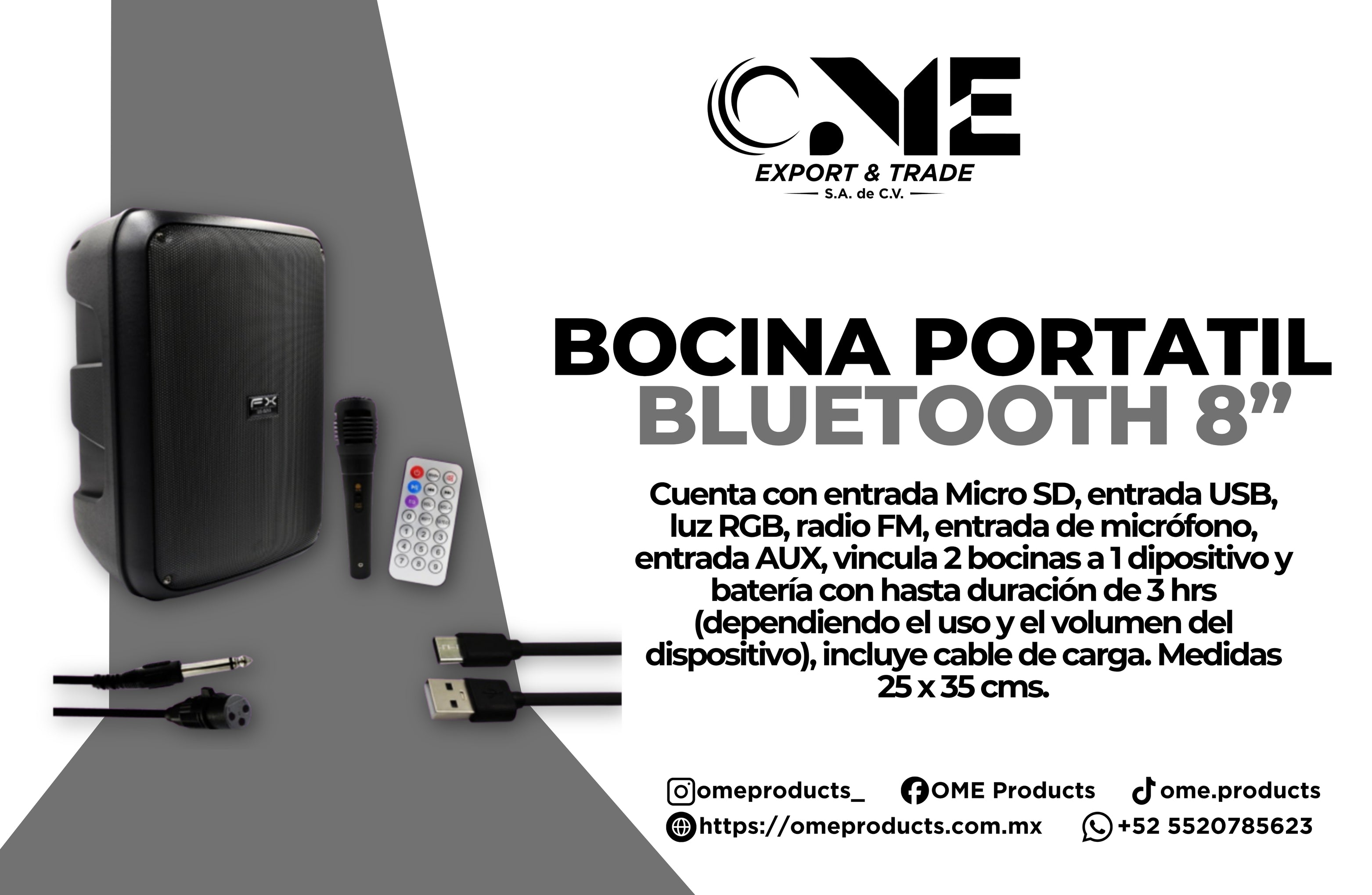Bocina Bluetooth Portatil 8 Pulgadas