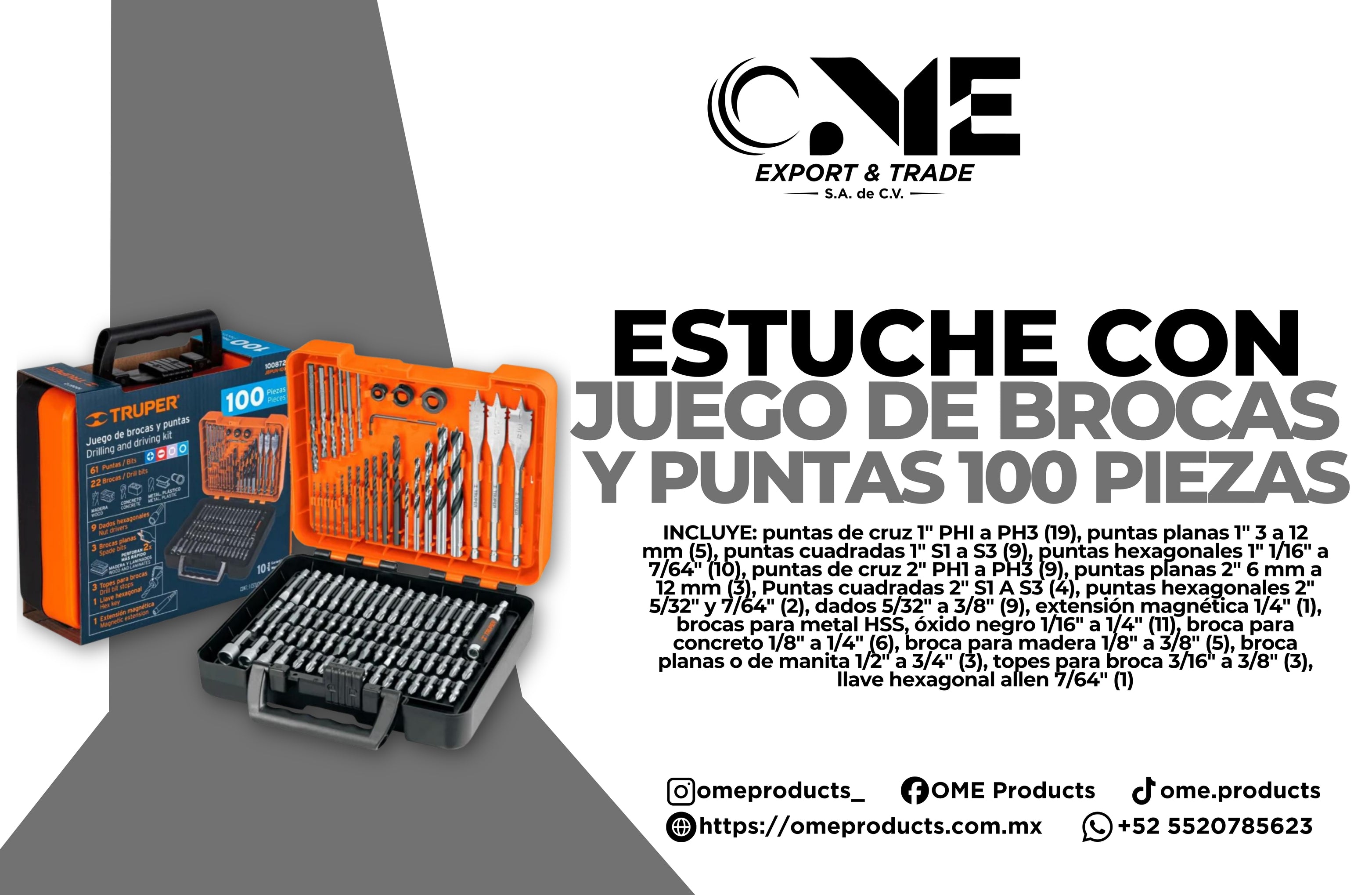 Estuche con Juego De Brocas Y Puntas 100 Piezas, Truper