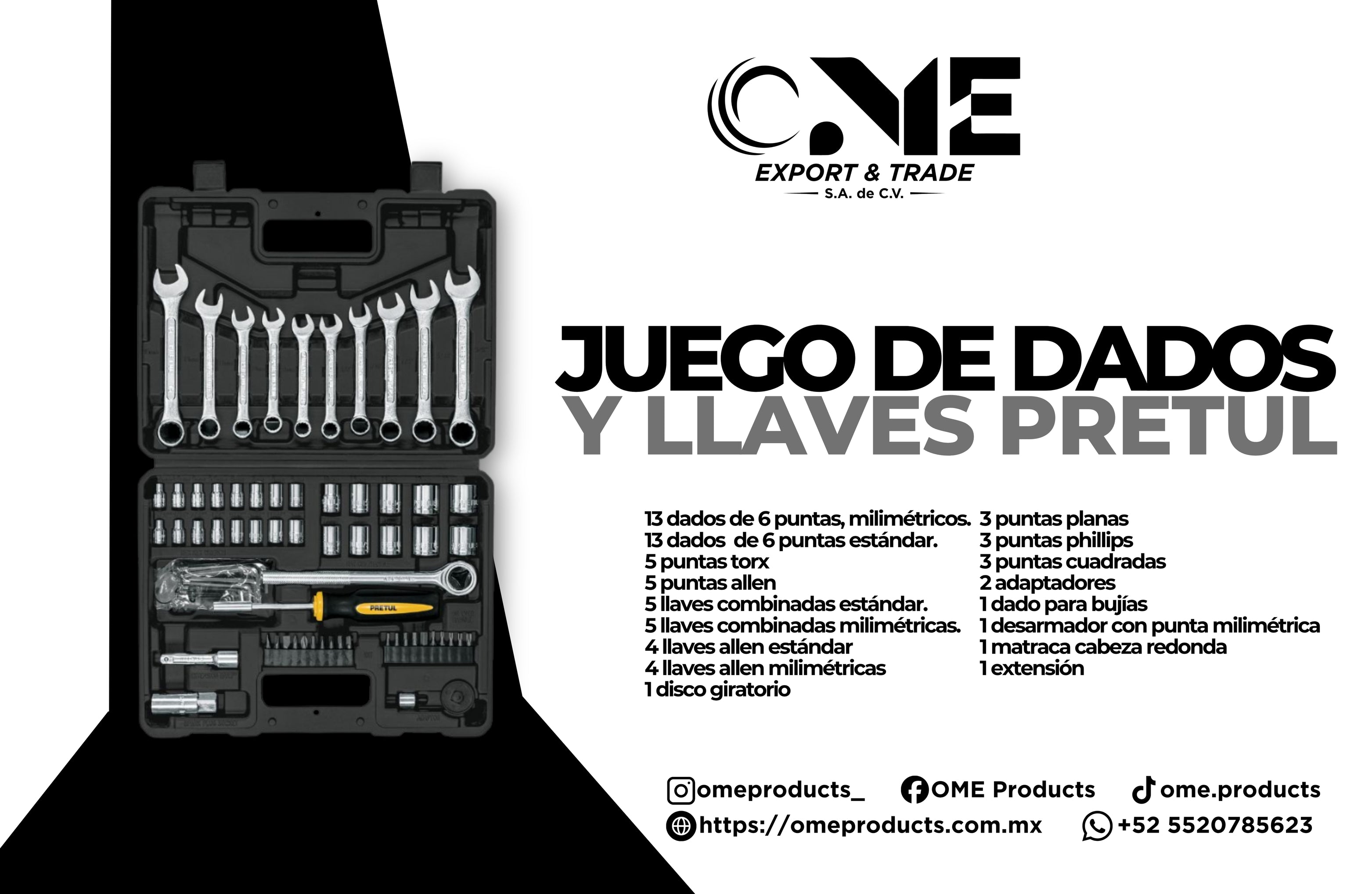 Juego de dados y llaves 70 herramientas Pretul