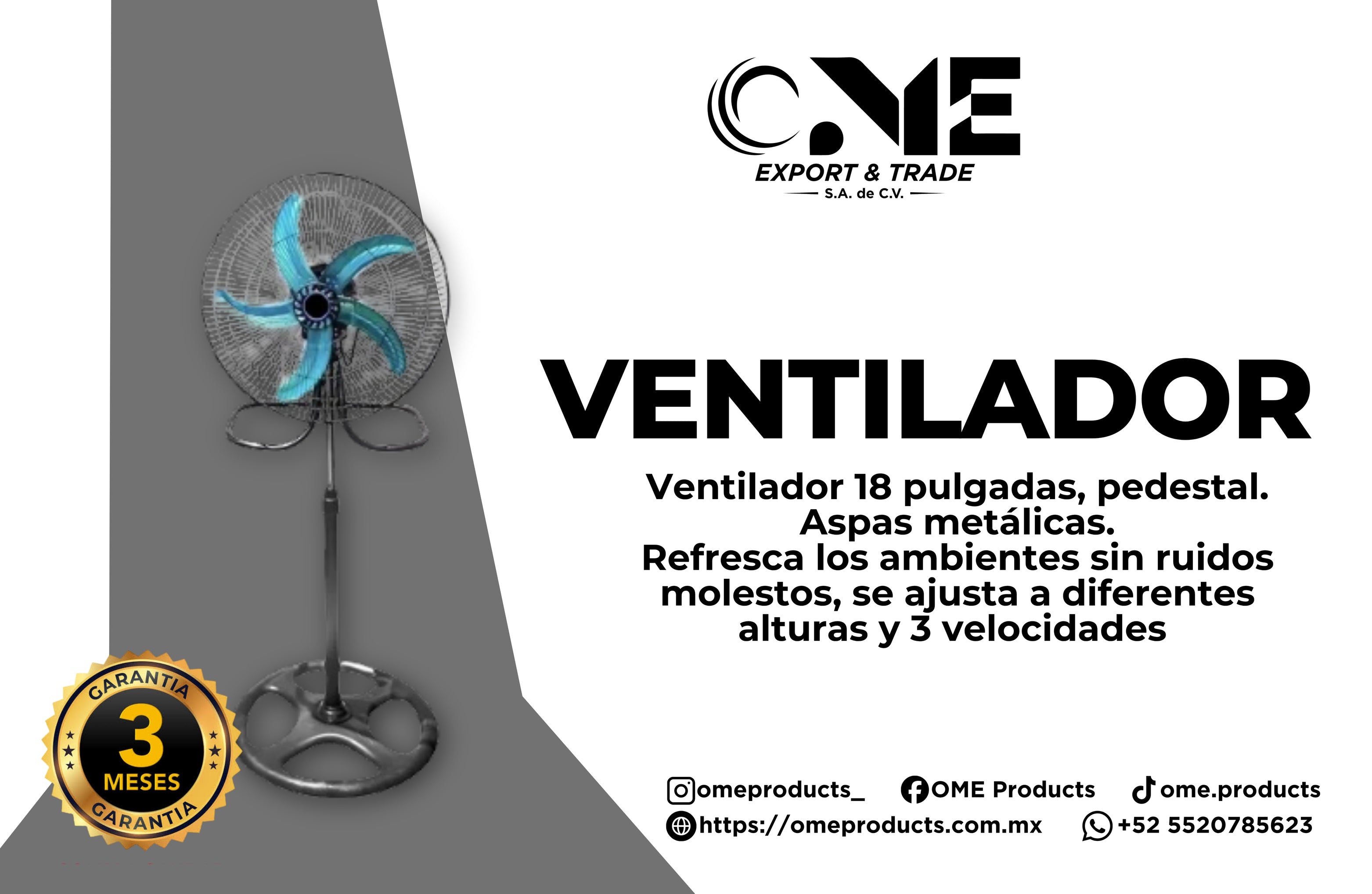 Ventilador Pedestal Piso Pared 1 en 1 Con Aspas 18 Pulgadas