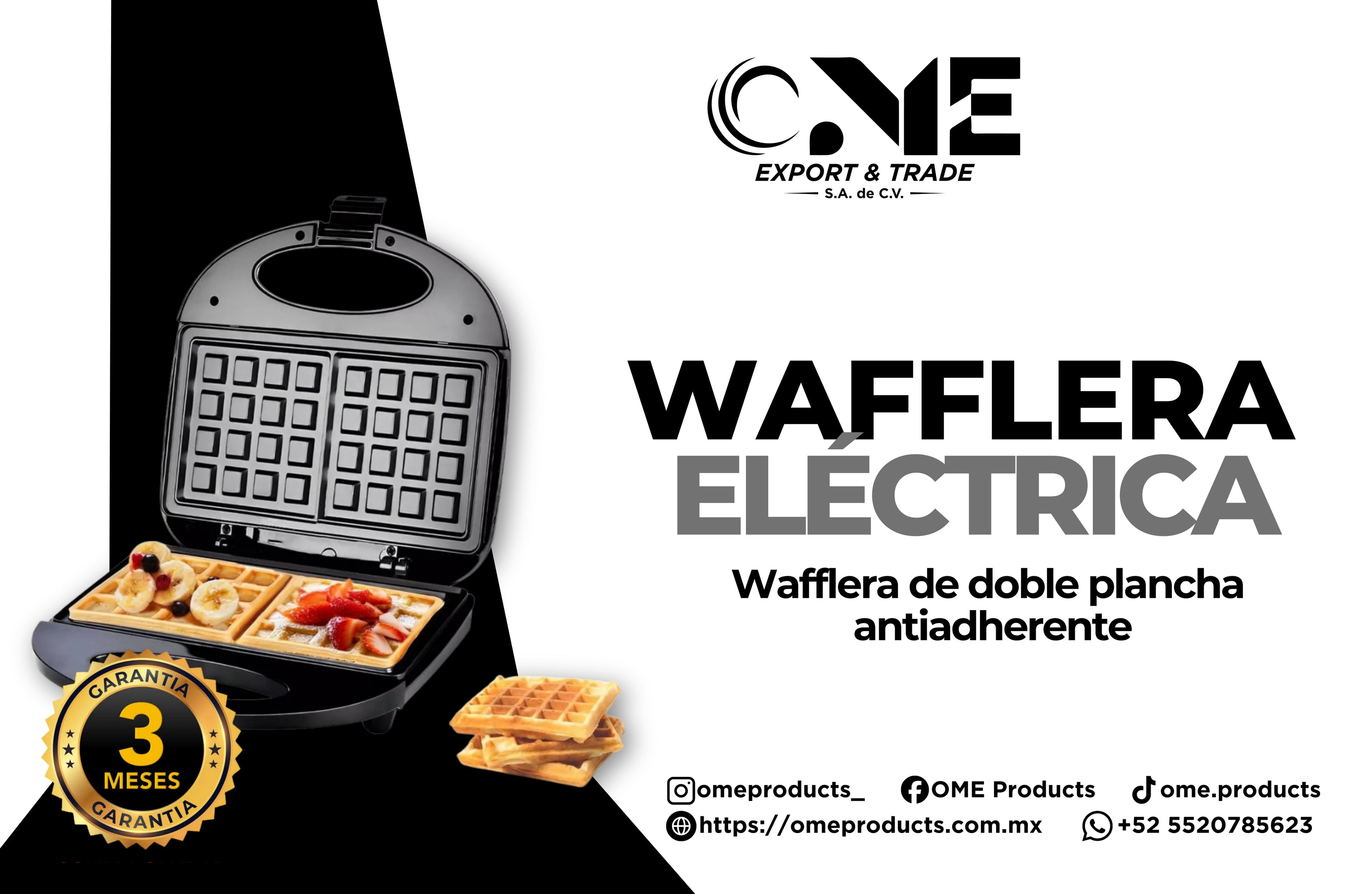 Waflera Eléctrica Para 2 Wafles Cuadrados Antiadherentes