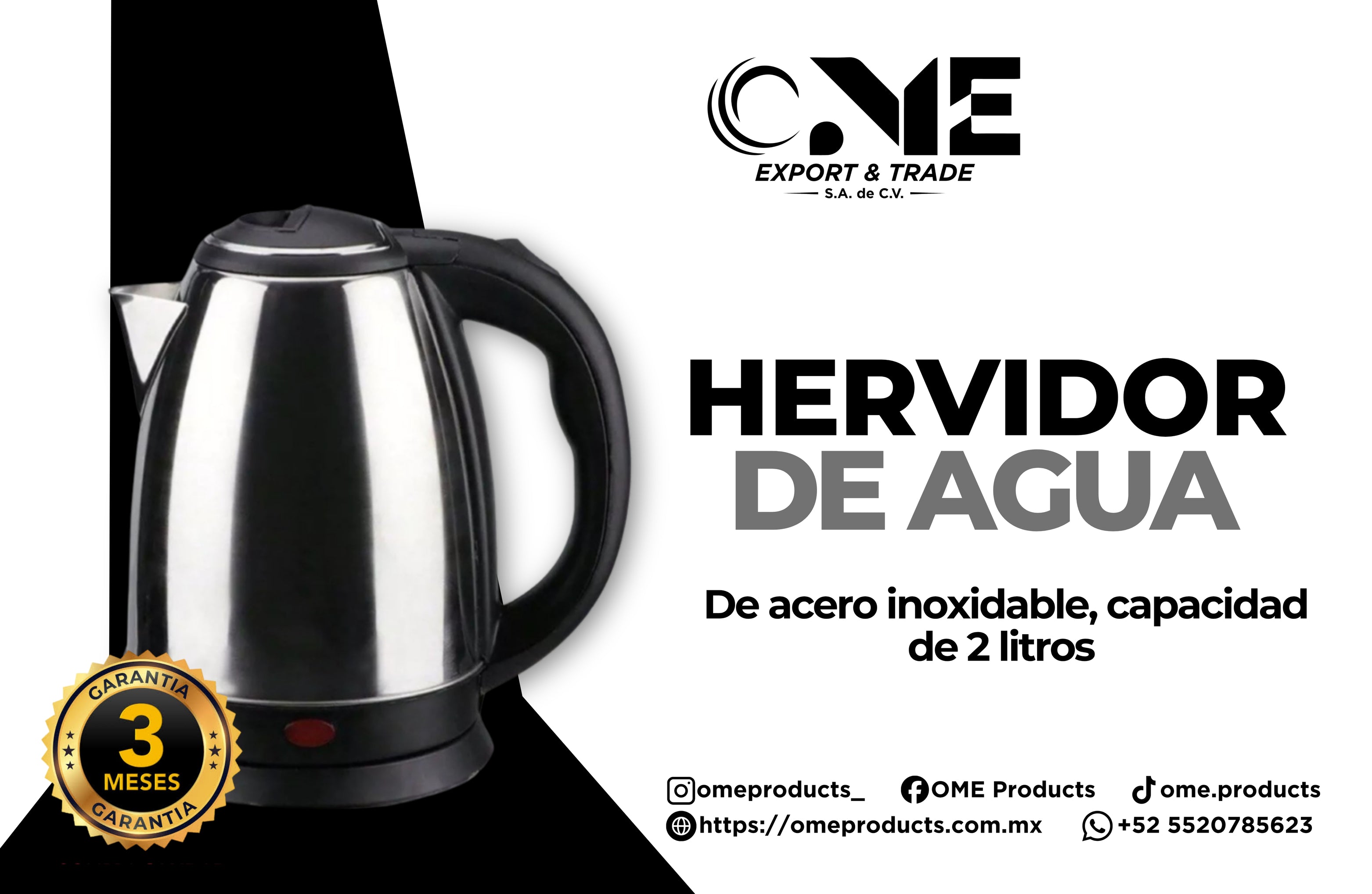 Hervidor de agua eléctrico de acero inoxidable 2 L