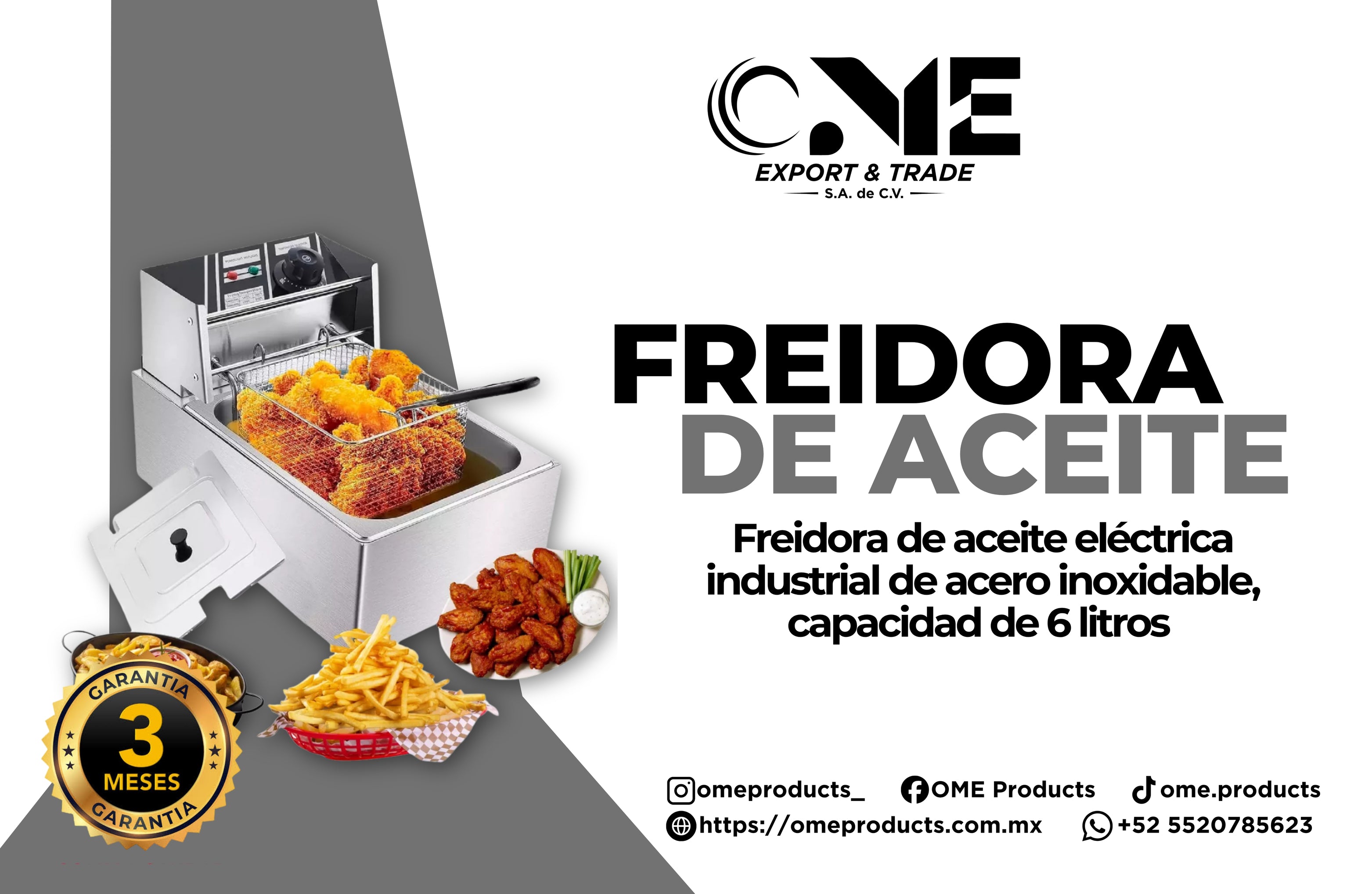 Freidora Aceite Eléctrica Industrial 6 Lt Acero Inoxidable