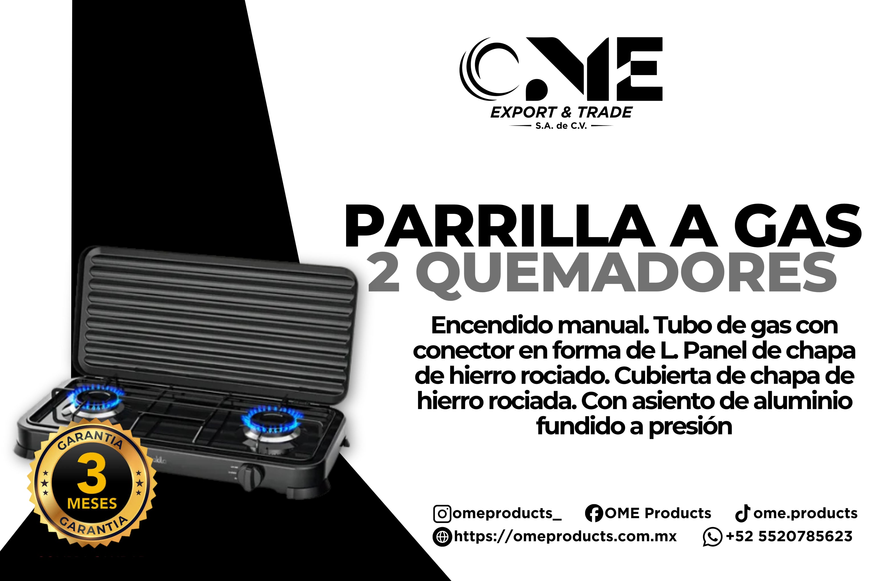 ESTUFA PARRILLA A GAS SOBREPONER 2 QUEMADORES CON TAPA