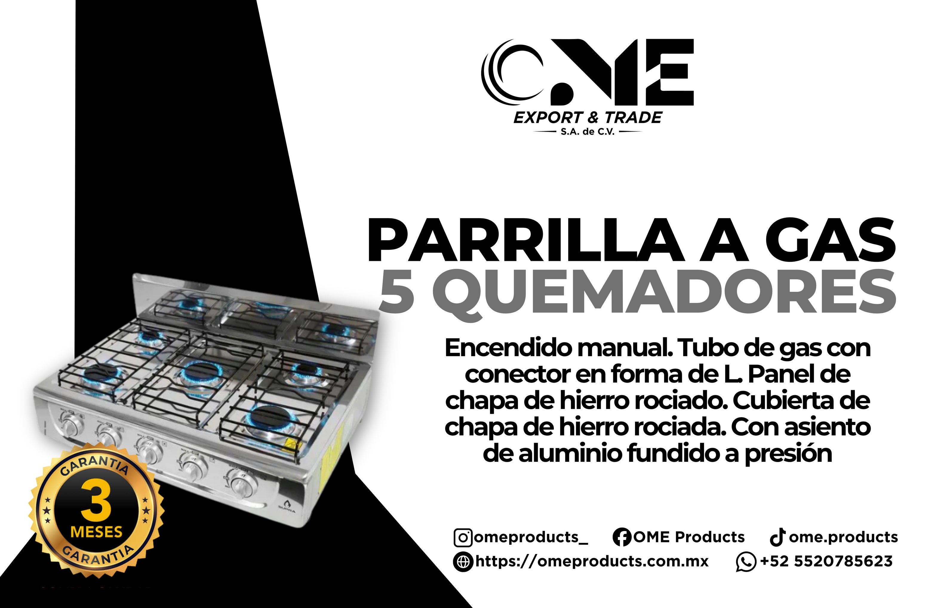 ESTUFA PARRILLA A GAS SOBREPONER 5 QUEMADORES