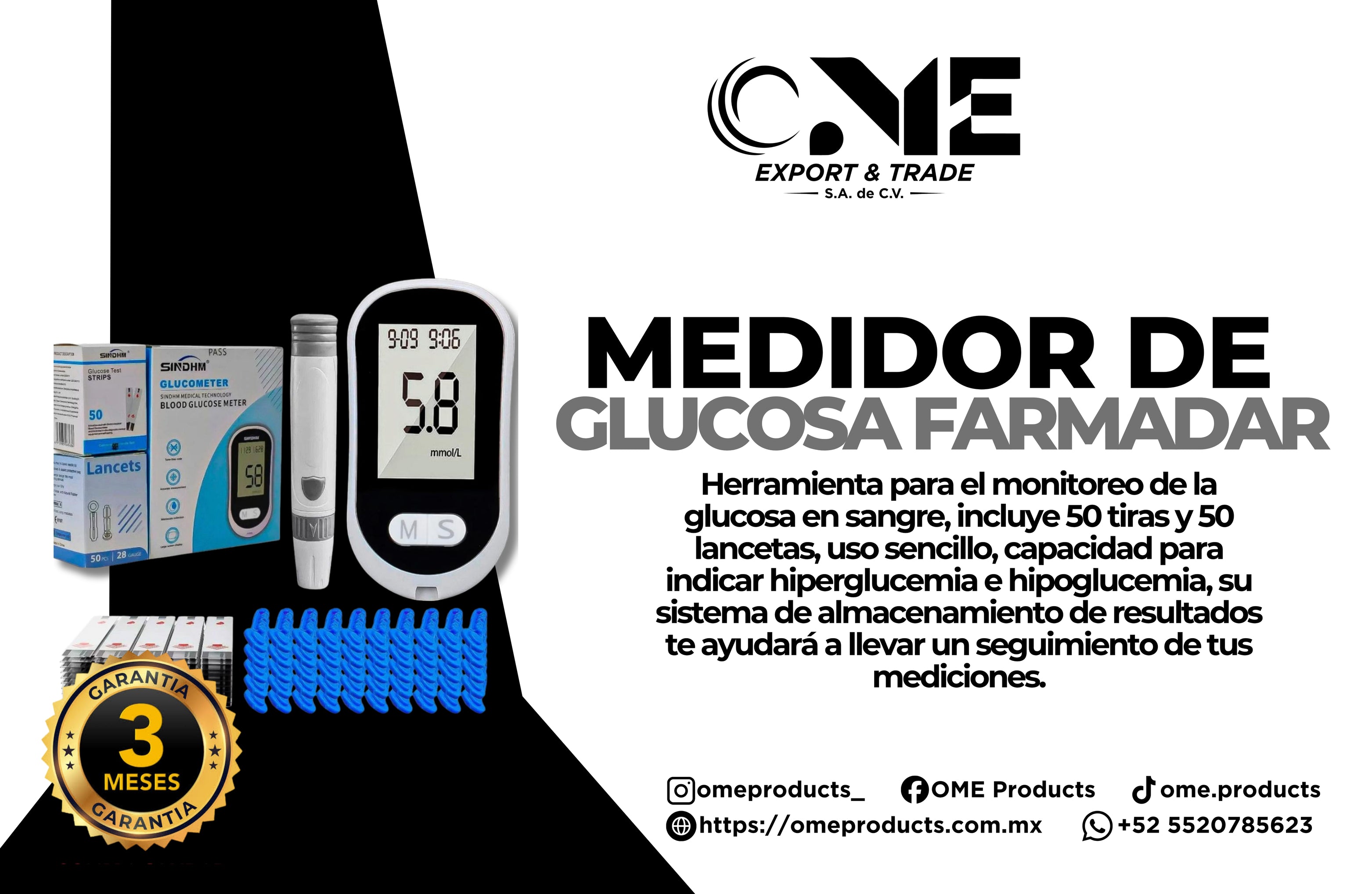 Glucometro Medidor De Glucosa Instrumento Para Medir Glucosa Color Blanco/negro 50 Lancetas