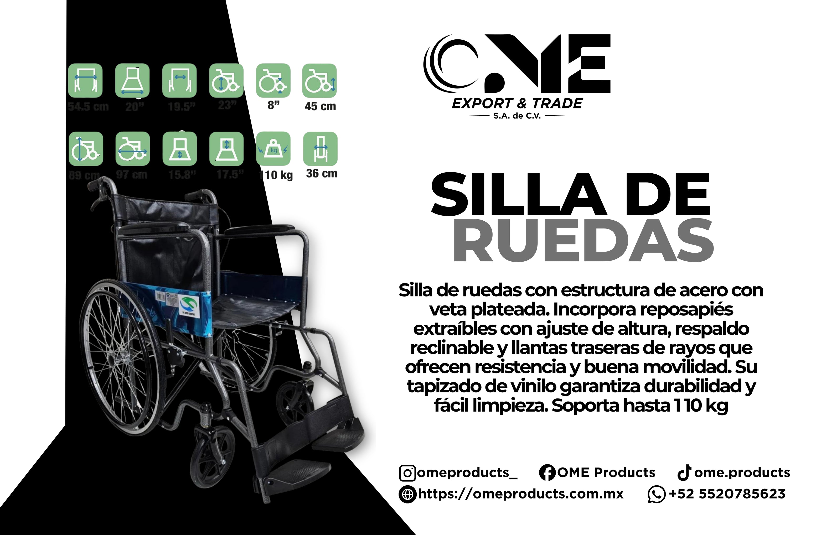 SILLA DE RUEDAS CON FRENOS EN MANUBRIO Y LLANTAS DE 24"