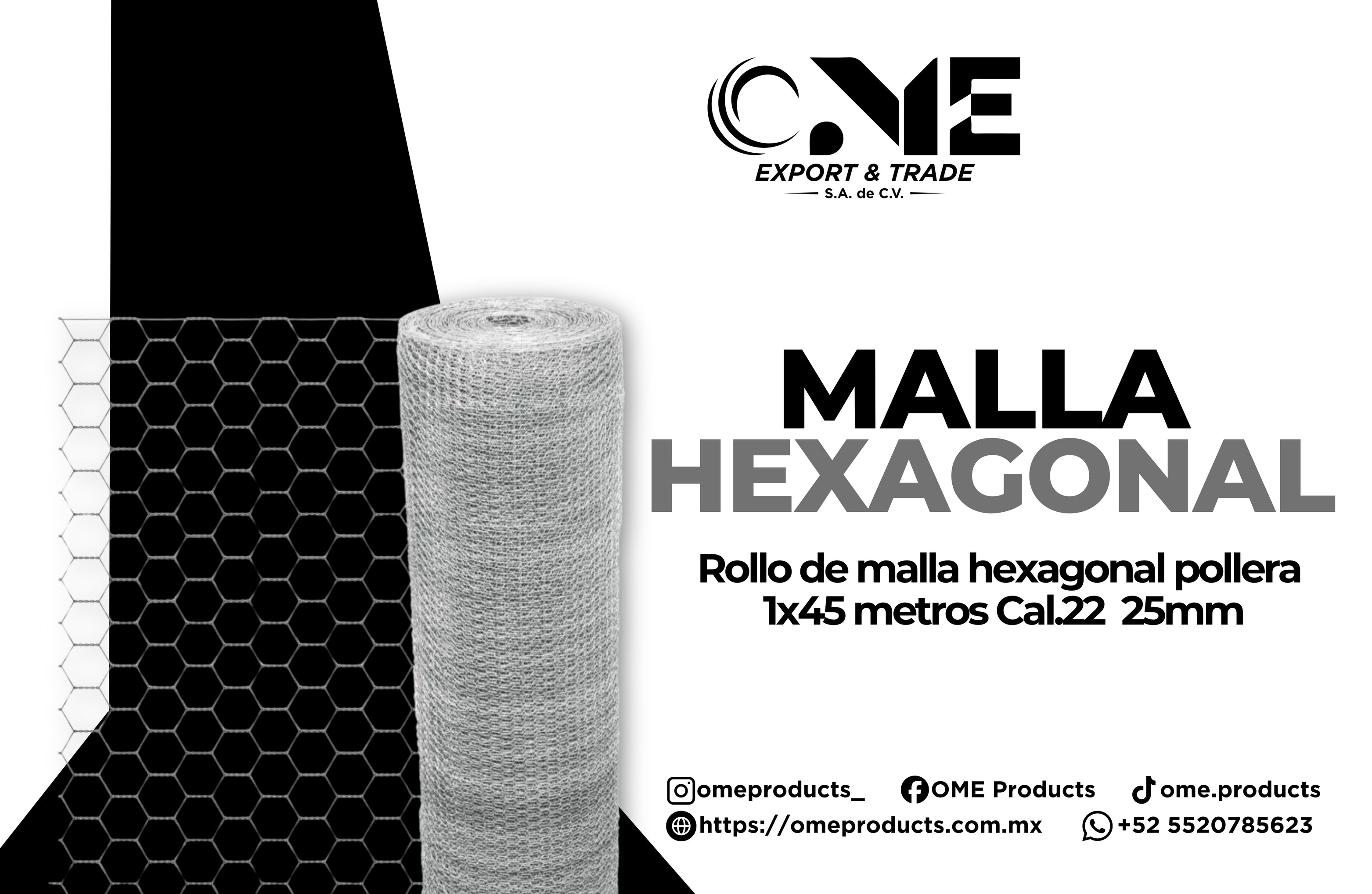 Rollo De Malla Hexagonal Pollera 1x45 Mts Cal. 22 25mm