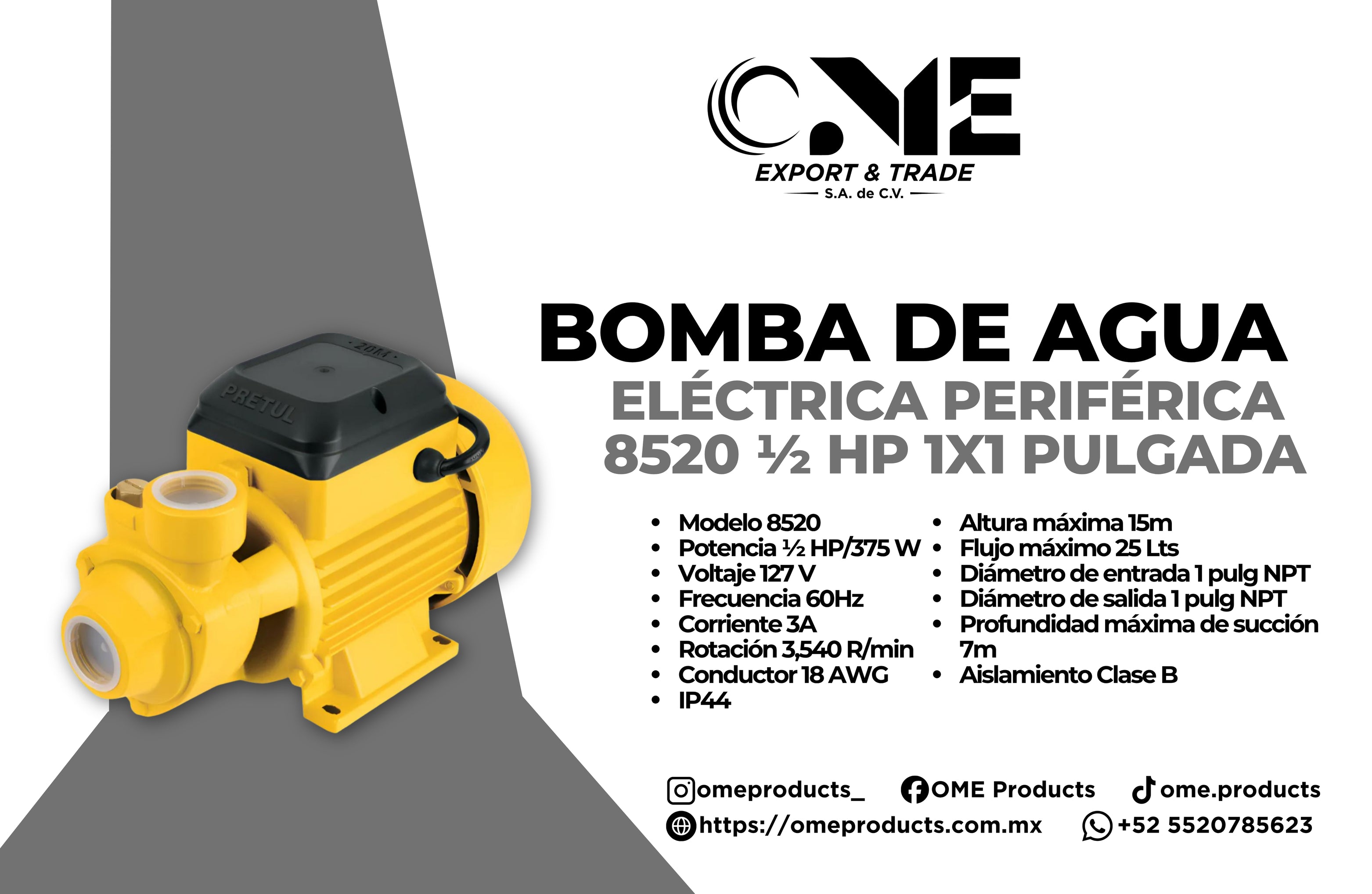 Bomba De Agua Eléctrica Periférica PRETUL 1/2 Hp 1x1puLG