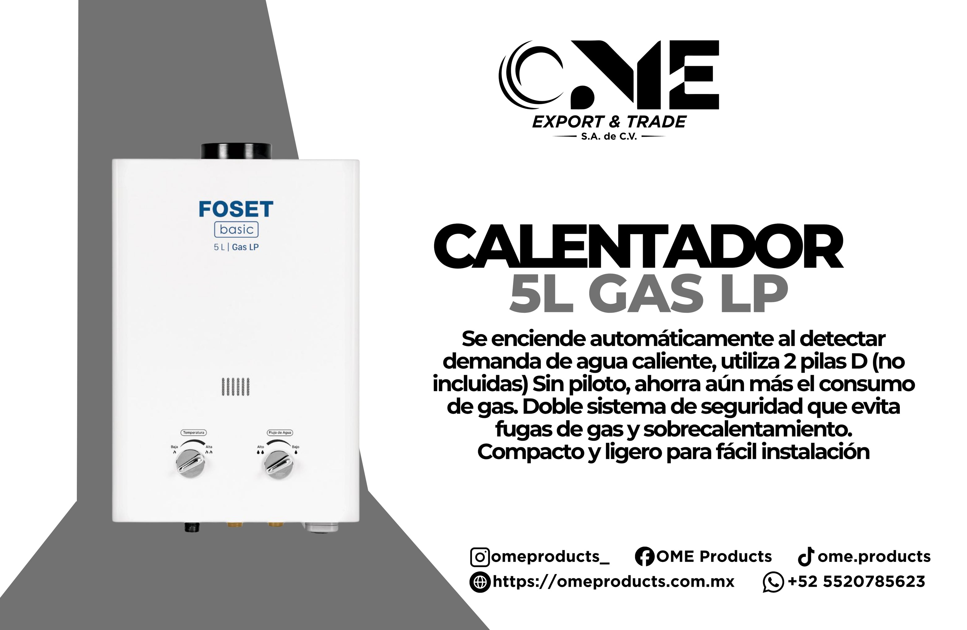 Calentador instantáneo, 5L, 1 servicio, gas LP